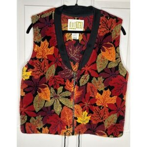Vtg Duffel Outdoor Thick Fleece Autumn Leaves Vest Women's Med Fall Acrylic